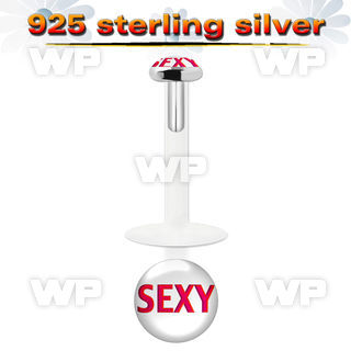 48biel bio flex labret 1 2mm 3mm flat push in silver 925 toppin lower lip piercing