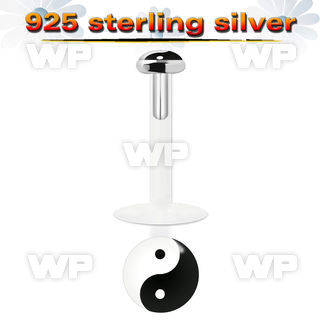 48bikk bio flex labret 1 2mm 3mm flat push in silver 925 topbla lower lip piercing
