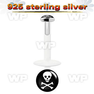 48bis bio flex labret 1 2mm 3mm flat push in silver 925 topwhi lower lip piercing