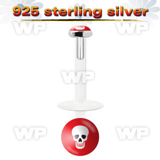 48bisk bio flex labret 1 2mm 3mm flat push in silver 925 topwhi lower lip piercing