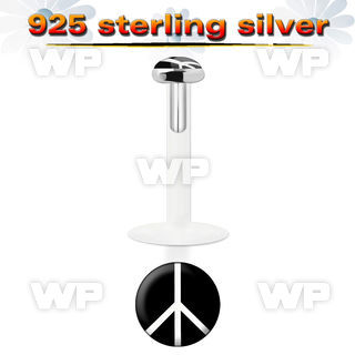 48bisz bio flex labret 1 2mm 3mm flat push in silver 925 topwhi lower lip piercing