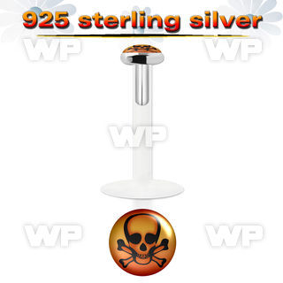 48biy bio flex labret 1 2mm 3mm flat push in silver 925 topsku lower lip piercing