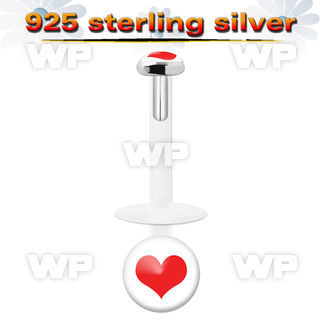 48bizt bio flex labret 1 2mm 3mm flat push in silver 925 topred lower lip piercing