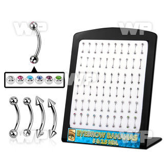 4a3w board w assorted surgical steel micro bananas 1 2mm asso eyebrow piercing