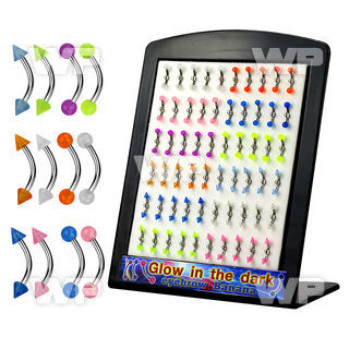 4aibz display w 316l steel micro banana w 3mm acrylic glow in eyebrow piercing