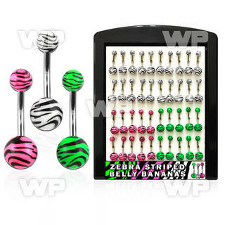 4aj8fet display w of 316l steel belly ring 5 8mm acrylic zebra belly piercing