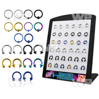 4aj8fky display 36 pcs of assorted surgical steel ion plated belly piercing