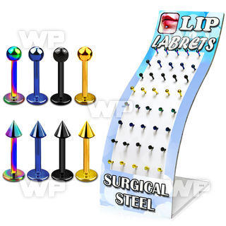 4ajb49 display w of ion plated surgical labret studs 1 2mm 3mm lower lip piercing