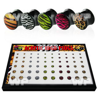 4amiepk display w black acrylic double flare saddle logo plugs ear lobe piercing