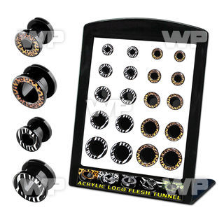 4amit0 display w black acrylic flesh tunnels zebra leopard log ear lobe piercing