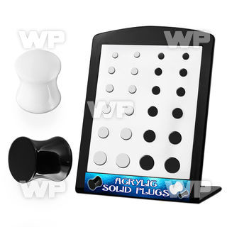 4amitk display w solid acrylic double flare saddle plugs in whit ear lobe piercing