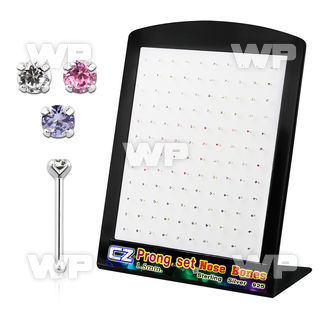 4au4gj display w silver 925 nose bone 1 5mm round prong set cz nose piercing