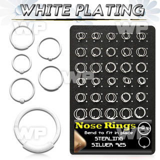 4auxm9 display w white plated silver 925 nose rings 30 pcs ball nose piercing