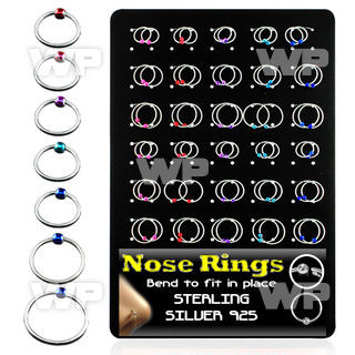4auxml display w silver 925 nose rings color plated ball an nose piercing
