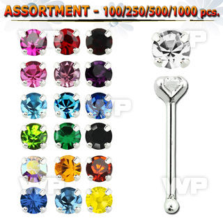 4b2099 silver 925 nose bone 2mm round prong set crystal nose piercing
