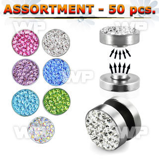 4b20el of steel magnetic fake plups ferido glued crystal on the belly piercing