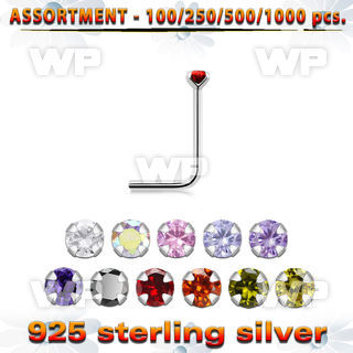 4b20yk silver 925 l shaped nose stud 1 5mm round prong set cz nose piercing