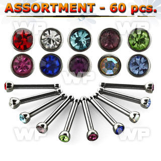 4b2el0 surgical steel nose bone 1mm round crystal tops in mixed nose piercing