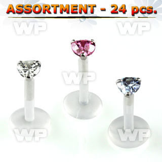 4b2etz bio flex labrets 1 2mm 3mm prong set heart shaped cz sto belly piercing