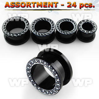 4b2kz9 of black acrylic flesh tunnel plug celtic pattern ear lobe piercing