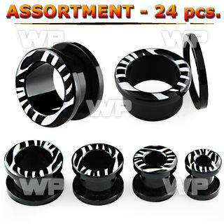 4b2kzy of black acrylic flesh tunnel plug black white zebra ear lobe piercing