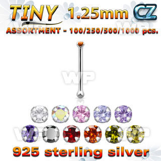 4b2set silver 925 nose bone 1 25mm round prong set cz stone cz nose piercing