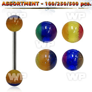 4b2zkt surgical steel tongue bars 1 6mm 6mm tri color uv glitte tongue piercing