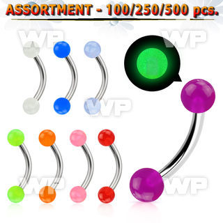 4b2zs9 surgical steel micro bananas 1 2mm 3mm glow in the dark eyebrow piercing