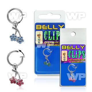 4b6mdb6k fake belly clip dangling twin flower design belly piercing
