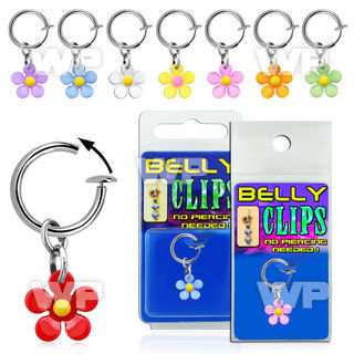4b6mrepz fake belly clip dangling cute acrylic flower belly piercing