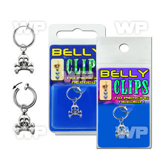 4b6ms0s fake belly clip dangling skull crossed bones belly piercing
