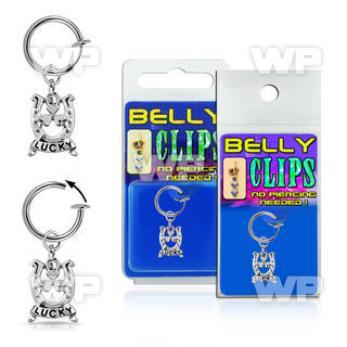 4b6mslk fake belly clip dangling horseshoe design lucky banner belly piercing
