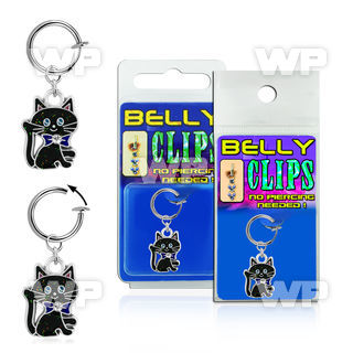 4b6mspz fake belly clip dangling black cat designcrystal on its belly piercing