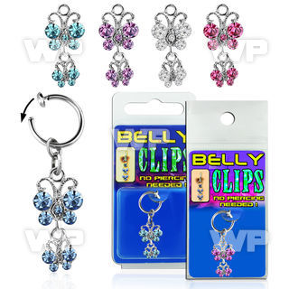 4b6mz fake belly clip rhodium plated butterfly dangle belly piercing