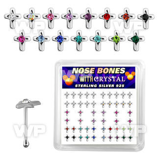 4f6aj box w silver 925 nose bone cross shaped top 1 5mm crysta nose piercing