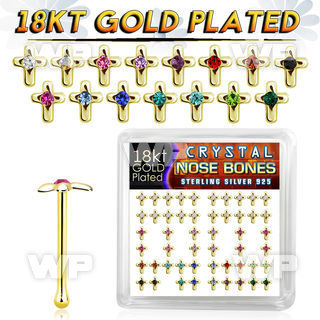 4f6aji 18k gold plated silver nose bones color cross