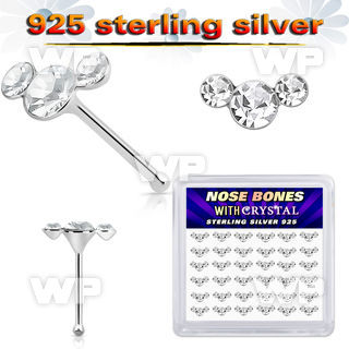 4f6h76zy silver nose pins 22g clear crystals curved 36