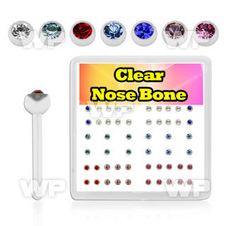 4f7e9 box w clear acrylic nose bone 0 8mm 2mm round crystal nose piercing