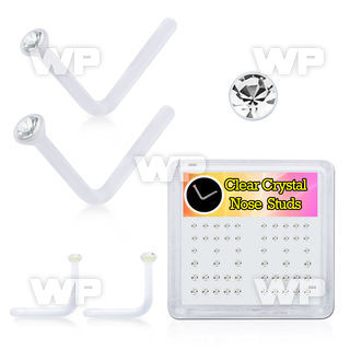 4f7k9 box of clear acrylic l shaped nose stud 0 8mm 1mm 1 5m nose piercing