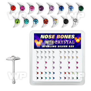 4fj5kj box w silver 925 nose bone moon shaped top mixed color nose piercing