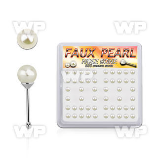 4fu4maz box w silver 925 nose bone 3mm faux pearl ball tops nose piercing