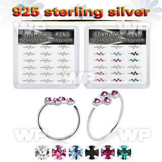 4fuxjfe silver seamless nose ring 22g four crystals 18