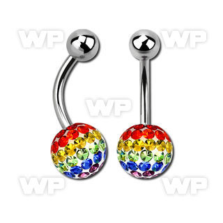 4udati steel belly ring w 8mm multi crystal ferido ball in rainb belly piercing