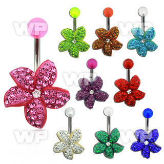 4udo6e steel belly ring crystal studded hawaiian flower lower belly piercing