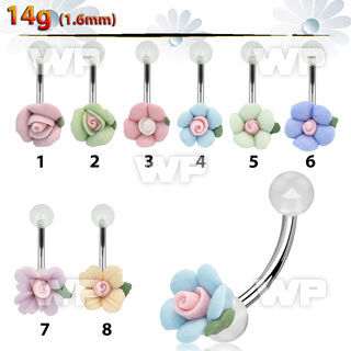 4uhqdbez steel belly ring flower shaped acrylic lower part an belly piercing