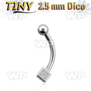 4uw318ks 316l steel micro banana w tiny 2 5mm steel dice 2 5mm eyebrow piercing