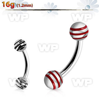 4uw4n0 316l steel micro banana w striped 4mm balls length 8mm eyebrow piercing