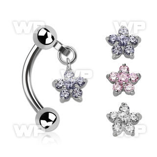 4uwaye 316l steel micro banana w 3mm steel balls dangling flowe eyebrow piercing