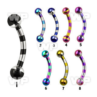 4uwjr zebra striped ion plated 316l steel micro banana w 3mm eyebrow piercing
