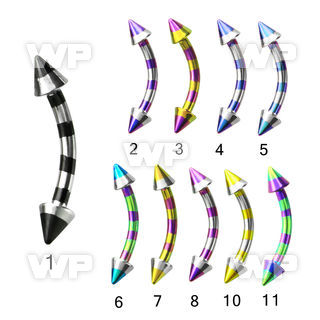 4uwjru zebra striped ion plated 316l steel micro banana w 3mm eyebrow piercing